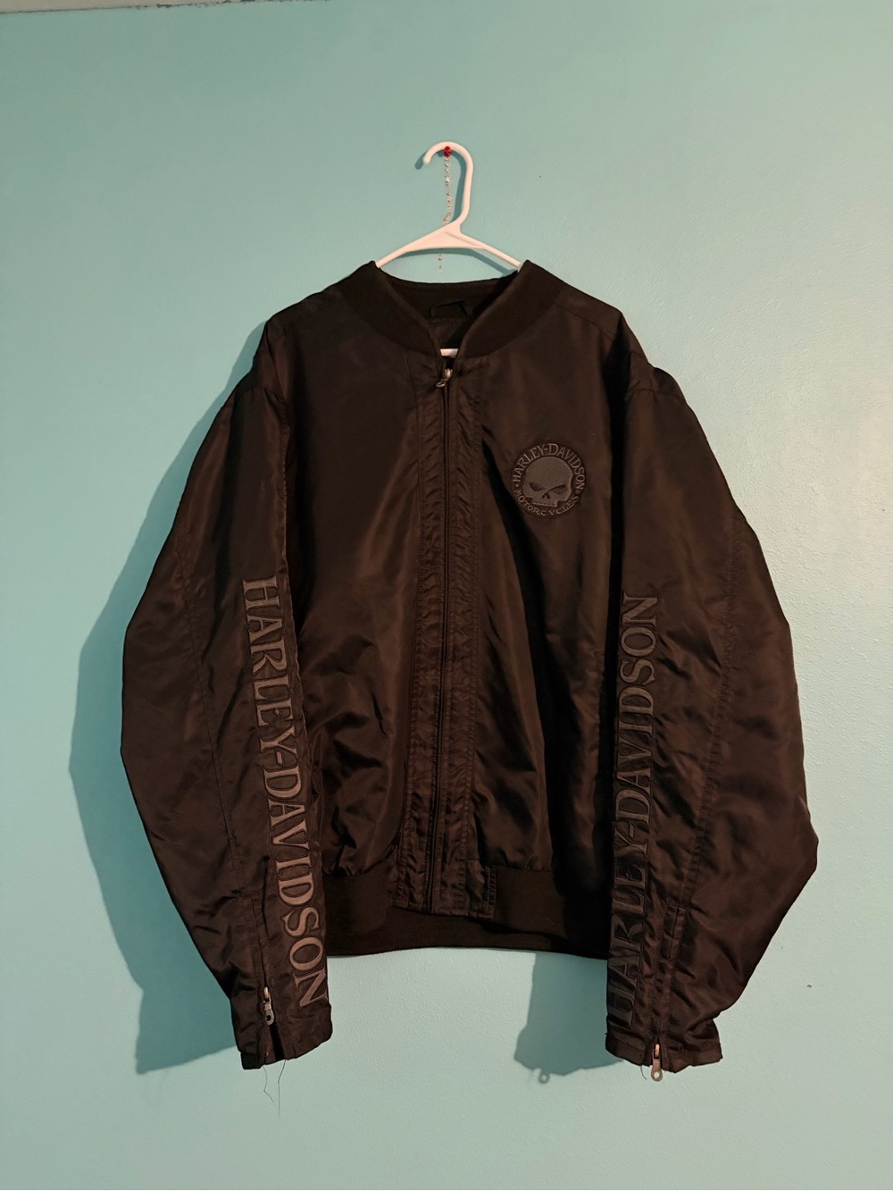 Vintage Harley Davison Skull Nylon Bomber Jacket
